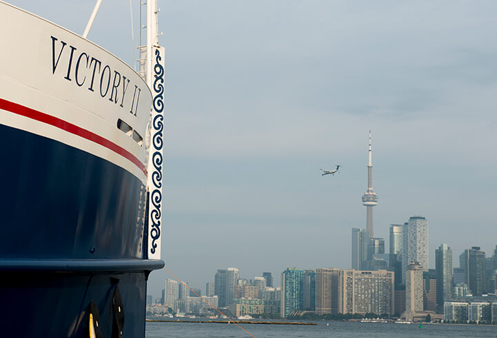 Cruise ship at port with city in background